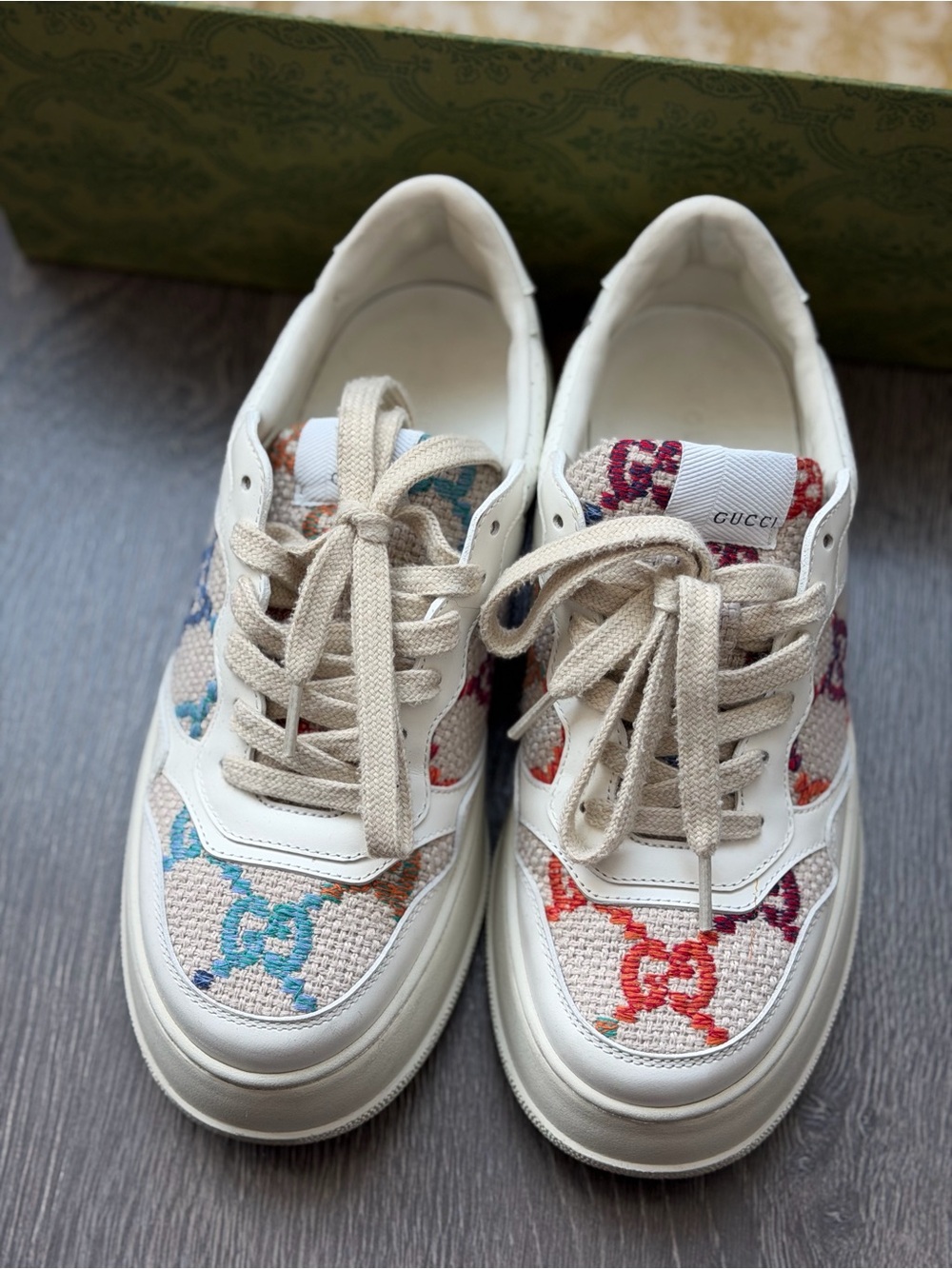 Gucci White Multicolor GG Motif Low-Top Sneakers